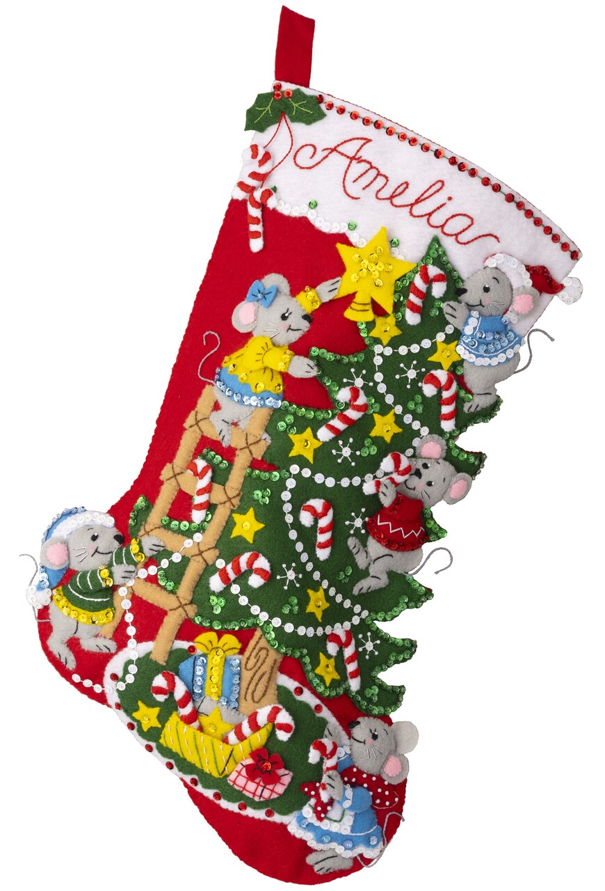 Bucilla Felt Stocking Applique Kit 18" Long-Merry Christmouse